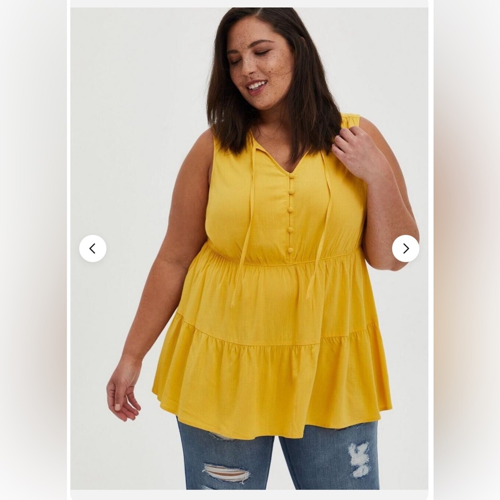 Torrid Rayon Slub Button-Front Tiered Tank Yellow Size 4x
